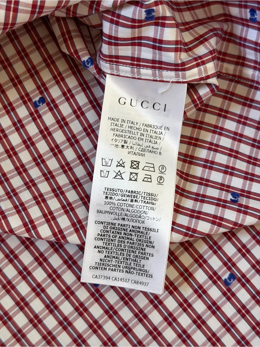 Gucci Men's Red & White Checked Cotton Button-Up Shirt